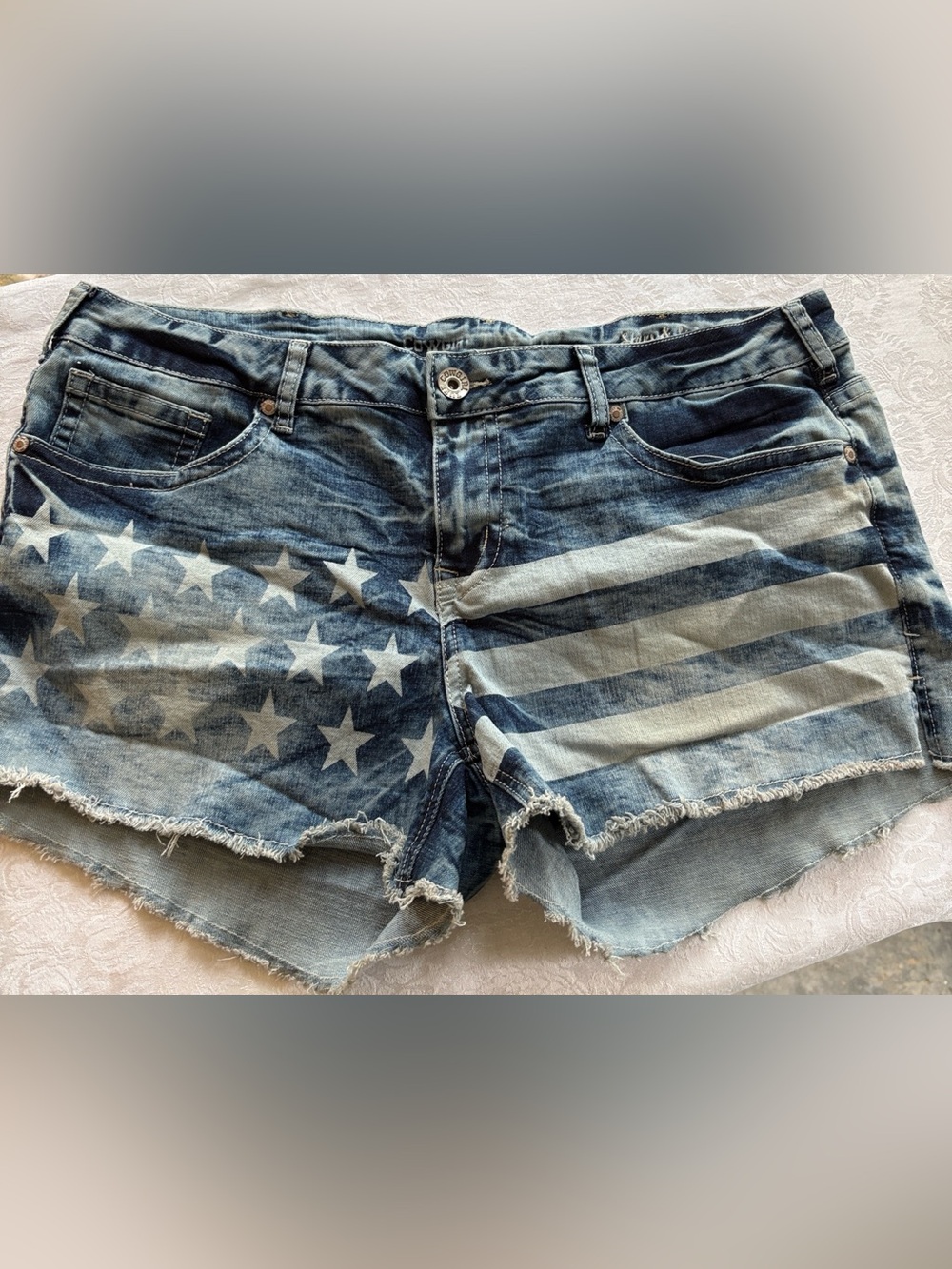 Cowgirl Tuff Blue White Star & Stripe Denim Jean Shorts